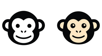 Two stylized monkey face icons one black and white one beige isolated on a white background for graphic design projects © ROBIN