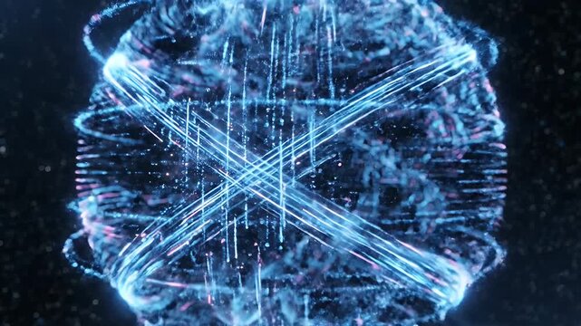 Intricately Glowing Blue Digital Sphere Composed of Networked Data Threads in Space