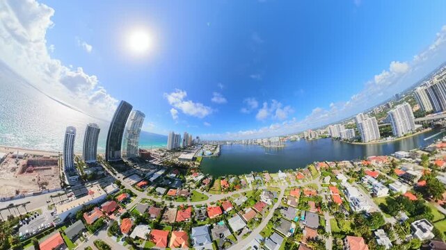Ultra warp Miami Beach stock aerial video 4k 60p