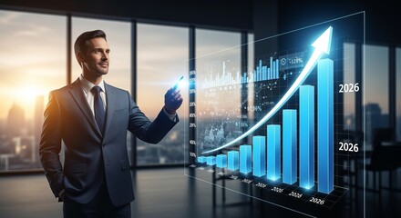 Fototapeta premium Strategic Business Leader Navigates Market Challenges with Data-Driven Decision Making for Growth