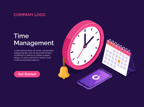 Time management concept with clock, calendar and phone