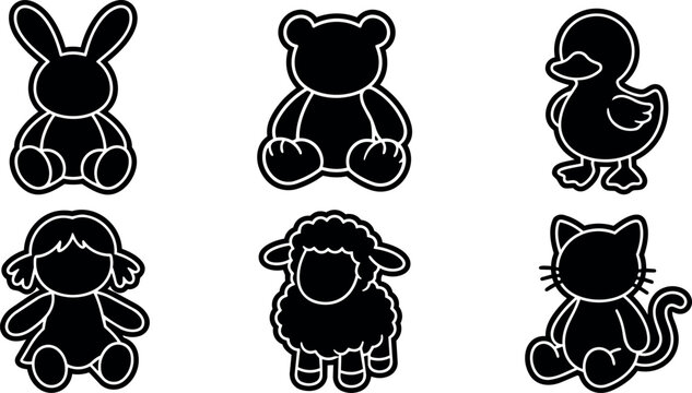 Bunny bear duck doll sheep and cat silhouettes