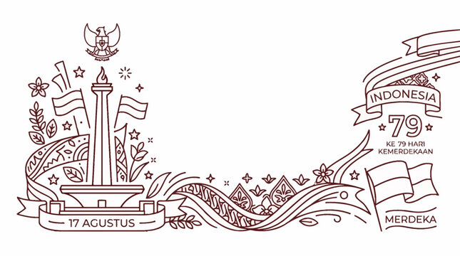Indonesian Independence Day 79th Anniversary Illustration Sketch.
