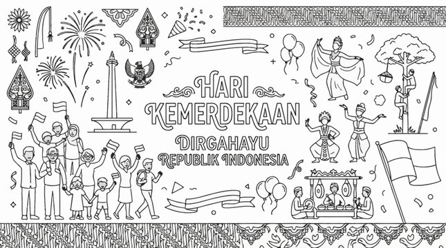 Indonesian Independence Day Doodle Illustration Celebrating National Freedom.