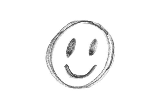Hand drawn black smiley face icon png. Minimalist crayon style sketch of a happy smile face emoji, doodle illustration.