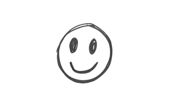 Hand-drawn black smiley face doodle icon isolated on png background. Minimalist sketch of a happy smile face emoji, doodle style
