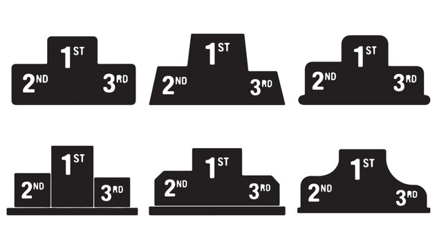 Winner podium silhouette icons set, sports competition pedestal with 1st 2nd 3rd place rankings, black award stage vector collection for ceremony