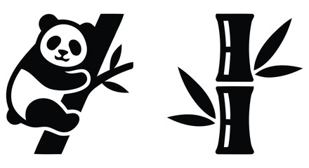Panda clinging to bamboo stalk graphic design element with isolated bamboo illustration © MOTIUR