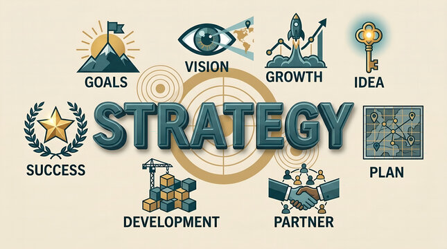 Visualizing the essential pillars of business planning for achieving ambitious goals, driving innovation, and fostering sustainable growth and development