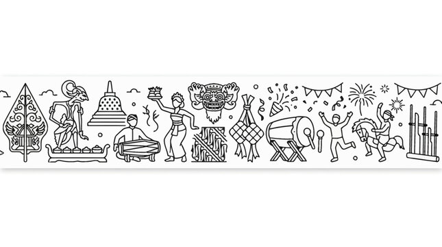 Indonesian Culture and Traditions Hand Drawn Doodle Illustration.