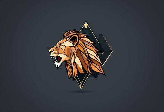 Side profile logo illustration of a roaring lion drawn in geometric style