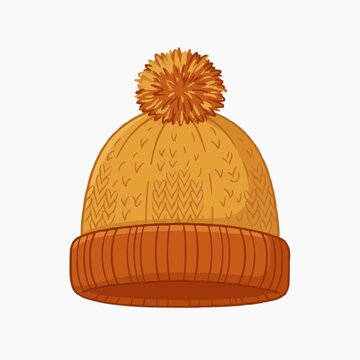Orange knitted winter hat with a pom pom and ribbed brim isolated on white background