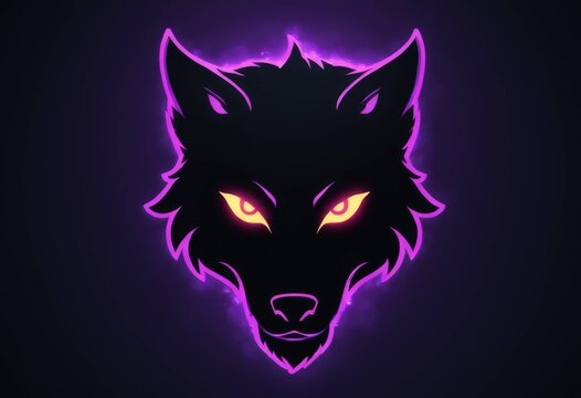 Cyberpunk style wolf silhouette emerging against a dark background