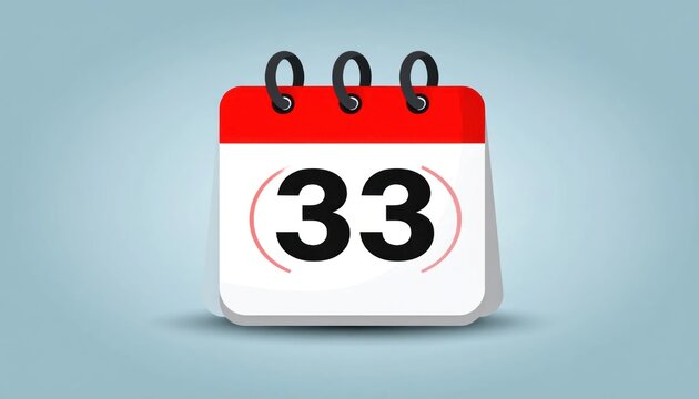 3D calendar icon with number 33 on blue background.