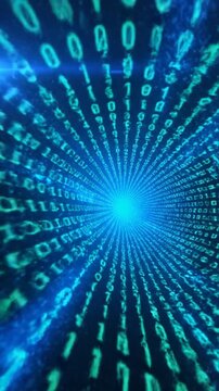 Digital tunnel of binary code futuristic data stream visual