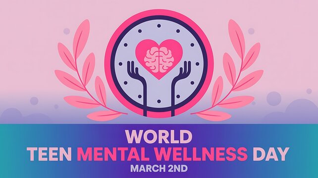 World teen mental wellness day with heart and supportive hands graphic mental health teenagers wellness