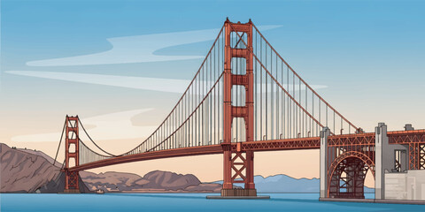 Fototapeta premium Golden Gate Bridge Vector Illustration Poster
