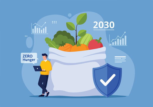 Zero Hunger 2030 Goal. Vector Illustration. Flat Design. Clean Texture. Social Media Content.