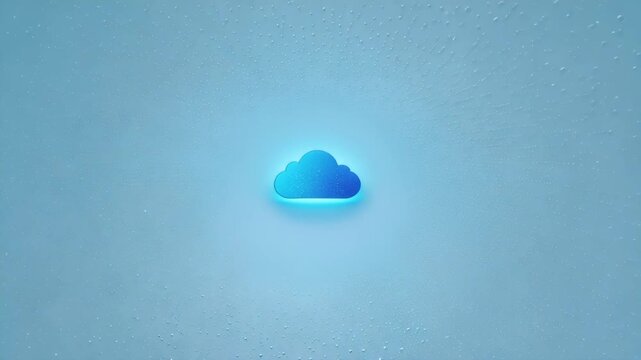 Blue cloud icon glowing textured background with radiating particles digital cloud storage data