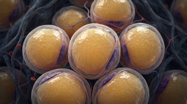 Ultra-Detailed Macro Visualization of Enlarged Adipose Tissue Cells with Triglyceride Droplets