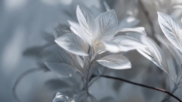 Delicate silver leaves on branch in soft light