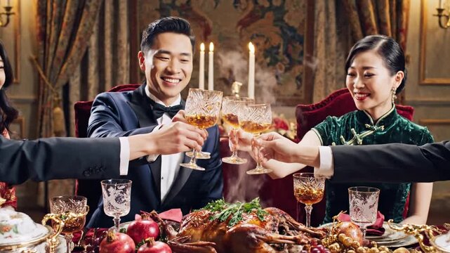 Formal Asian family holiday dinner