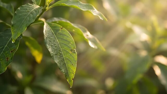 Macro of Malabar Nut Leaves in Tropical Breeze at Golden Hour