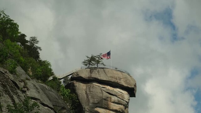 Chimney Rock and the American flag