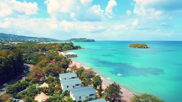  SAINT LUCIA VIEW FROM ABOVE CHOC COAST LINE APPROACHING CASTRIES 4K