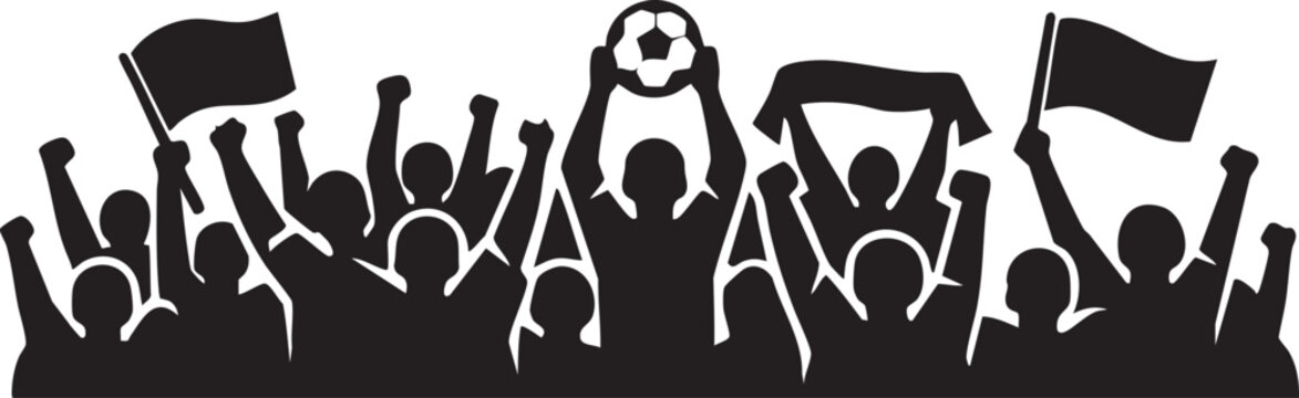 Crowd protester silhouettes with raised arms and flags waving in demonstration featuring protest, demonstrator, silhouette with black and vector