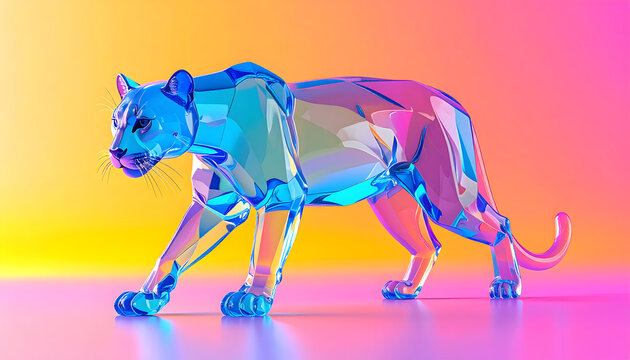 Puma con estilo poligonal y luces de ne&oacute;n vibrantes