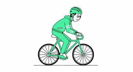 Fototapeta premium Illustration of a Cyclist Riding Green Bicycle Energetically.