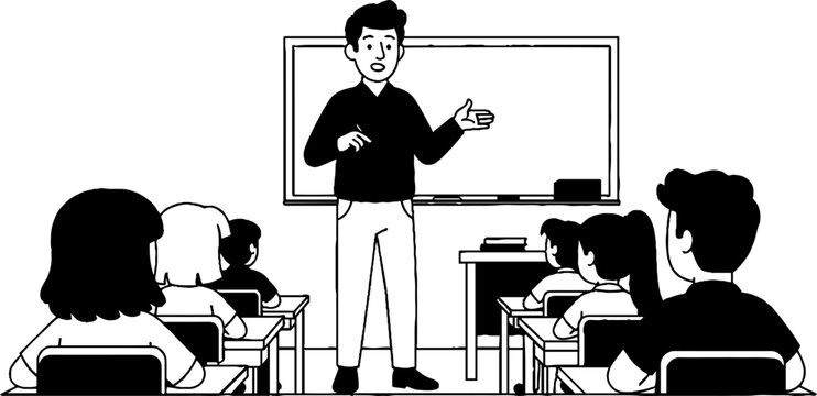 Teacher actively instructing students in classroom setting.