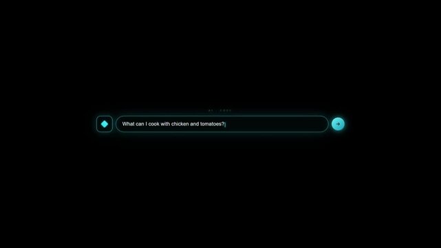 AI chef interface displaying Tuscan chicken skillet recipe with ingredients and cooking method on dark futuristic dashboard