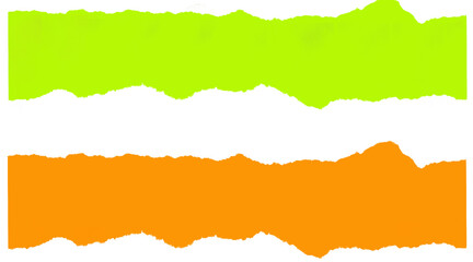 Fototapeta premium Torn paper banners in neon green and orange, ripped paper edges with rough texture, vibrant paper strips for graphic design and web headers