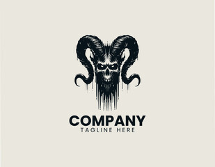Fototapeta premium Dark demon skull silhouette with horns in gothic black vector illustration