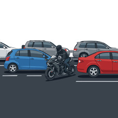 Naklejka premium Motorcyclist maneuvering through traffic in urban environment 