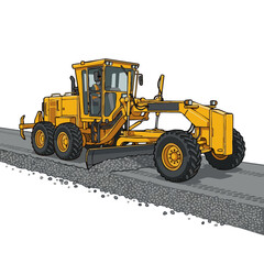 Fototapeta premium Yellow grader working on gravel road construction project 