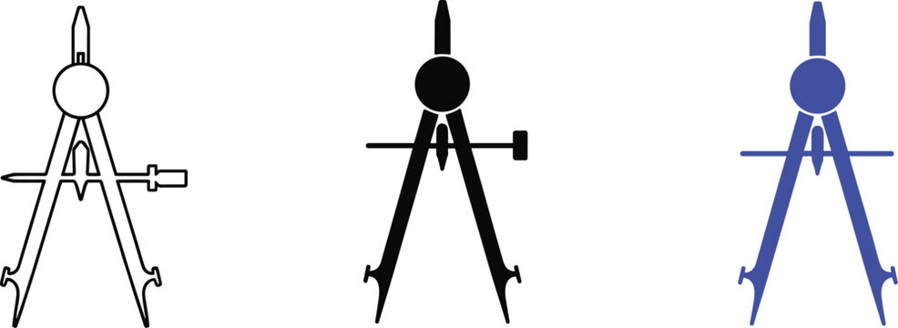 Drawing Compass Icons in Three Styles divider drafting tool