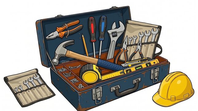 Construction toolbox with professional tools (illustration)