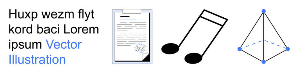 Education, creativity, music, document management, geometry, learning. A signed document, musical notes and a 3D geometric shape. Education and creativity concept © robu_s