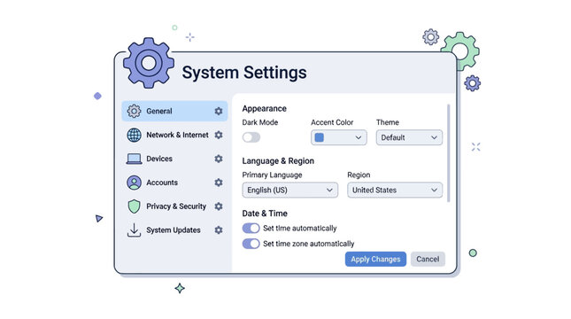 A screenshot shows a computer screen displaying system settings menu options.