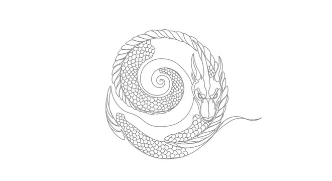 Stylized Dragon Circle Line Art