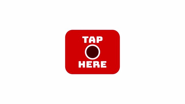 Tap Here red button animation with touch target for user interface prompt, web action label, mobile overlay, simple graphic design