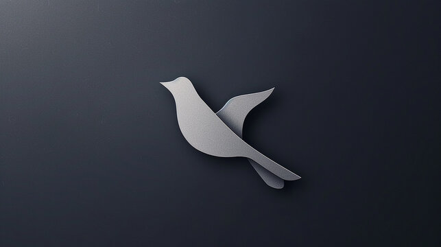 Minimalist silver paper bird cutout on a dark gray textured background with minimalist silhouette isolated decoration creative background