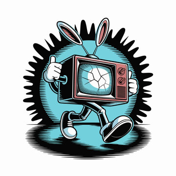 Cartoon television with rabbit ears.