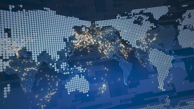3d render Highly detailed revolving futuristic world map looped