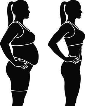 Pregnant woman body shape comparison silhouette with before and after profile illustration