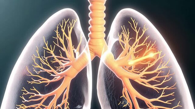 朝の光で浮かぶ肺の時計、健診のタイミングを示す清新トーン