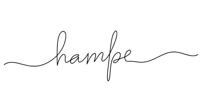 Elegant handwritten word hampe in a continuous line drawing style on white background